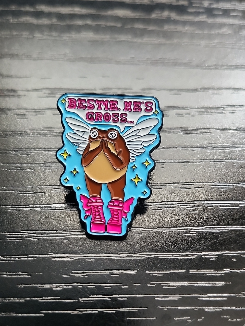 Pink and Blue 'Bestie He's Gross' Enamel Pin